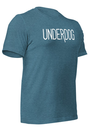 Underdog T-Shirt in teal, symbolizing grit and resilience for entrepreneurs and hustlers.