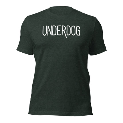 Underdog T-Shirt in dark green, symbolizing resilience and hustle for entrepreneurs.