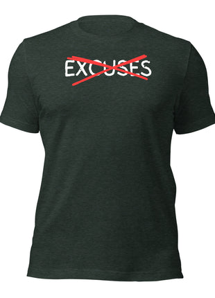 No Excuses T-Shirt for entrepreneurs, featuring crossed-out 'Excuses' text, made from soft cotton for all-day comfort.