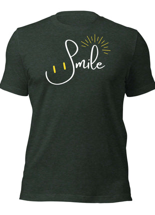 Smile Everyday T-Shirt in dark green, featuring a cheerful 'Smile' graphic, perfect for entrepreneur apparel.