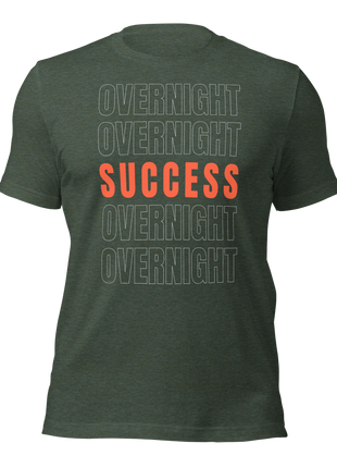 Overnight Success Is a Myth T-Shirt in dark green, featuring bold text for entrepreneurs and hustlers.