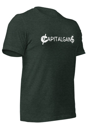 Capital Gains T-shirt for entrepreneurs, made of 100% cotton, showcasing hustle and style in entrepreneur apparel.