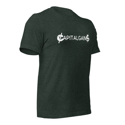 Capital Gains T-shirt for entrepreneurs, made of 100% cotton, showcasing hustle and style in entrepreneur apparel.