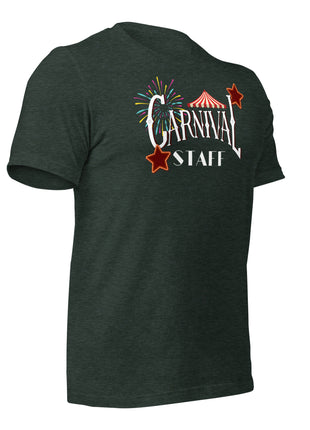 Carnival Staff Event Crew T-Shirt in dark green, perfect for entrepreneurs in the amusement industry.