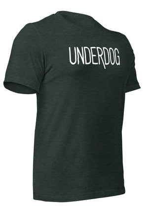 Dark green Underdog T-Shirt for entrepreneurs, symbolizing resilience and hard work.