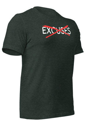 No Excuses T-Shirt for entrepreneurs, stylish design with crossed-out word 'EXCUSES' for motivation.