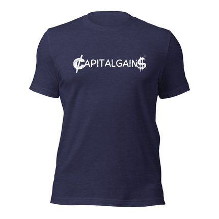 Navy Capital Gains T-Shirt for entrepreneurs, made from 100% ring-spun cotton, perfect for stylish hustle.