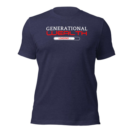 Generational Wealth Loading T-Shirt | Legacy Builders in navy color showcasing a wealth-building message.
