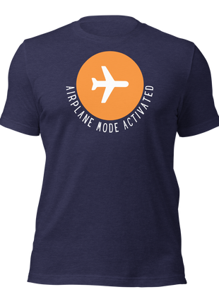 Airplane Mode Activated T-Shirt in navy blue, designed for entrepreneurs seeking focus and comfort.