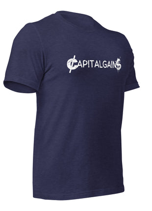 Stylish Capital Gains T-Shirt for entrepreneurs, featuring bold lettering, made of 100% combed cotton.