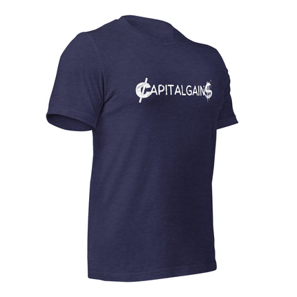 Stylish Capital Gains T-Shirt for entrepreneurs, featuring bold lettering, made of 100% combed cotton.
