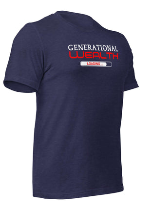 Navy blue Generational Wealth Loading T-Shirt designed for entrepreneurs and dreamers seeking financial freedom.