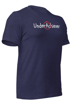 UnderAchiever T-Shirt in navy blue, featuring a playful design that challenges hustle culture.