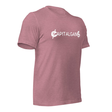Capital Gains Startup Owner T-Shirt for entrepreneurs, made of soft cotton, showcasing a stylish design.