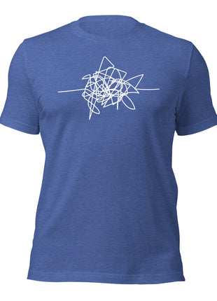 Disgruntled Entrepreneur T-Shirt in blue, featuring a messy line graphic, perfect for hustling entrepreneurs.