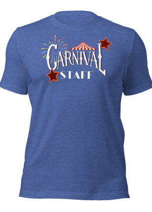 Carnival Staff Event Crew T-Shirt in blue, designed for comfort and durability, perfect for entrepreneur apparel.