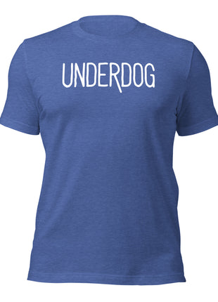 Underdog T-Shirt in blue, symbolizing resilience and grit for entrepreneurs and hustlers.