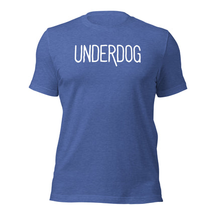 Underdog T-Shirt in blue, symbolizing resilience and grit for entrepreneurs and hustlers.