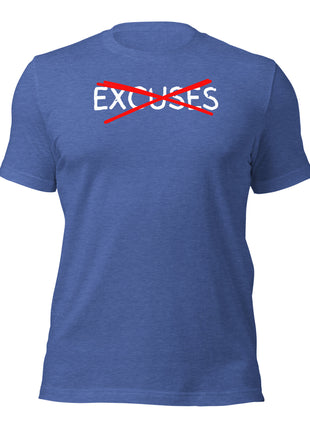 No Excuses T-Shirt in blue, motivational apparel for entrepreneurs and hustlers, promoting a success-driven mindset.