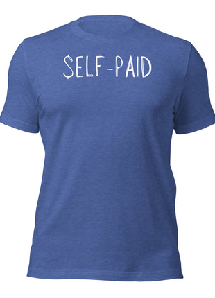 Self-Paid T-Shirt in blue, perfect for entrepreneurs who hustle and fund their own success.
