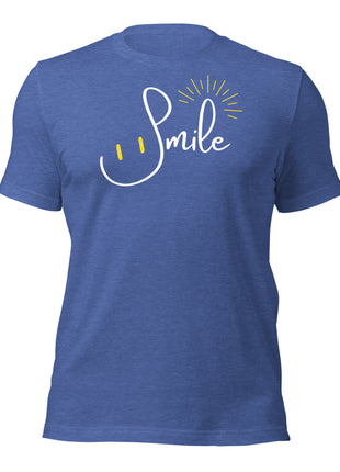 Smile Everyday T-Shirt in blue, featuring a cheerful design; perfect entrepreneur apparel for positivity and motivation.