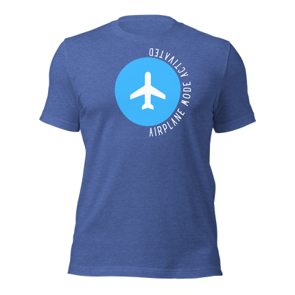 Airplane Mode Activated T-Shirt – Focus. Hustle. Elevate. with blue background and airplane graphic