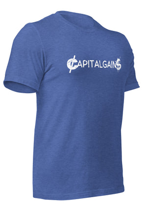 Blue Capital Gains T-shirt for entrepreneurs, made from 100% cotton, perfect for showcasing your hustle.