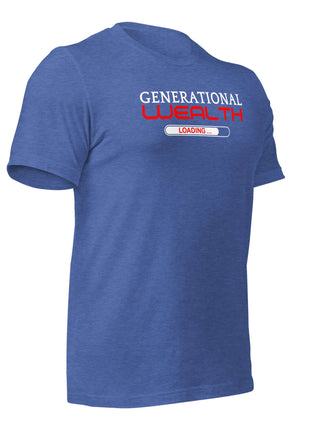 Generational Wealth Loading T-Shirt in blue, representing financial legacy and entrepreneurship.