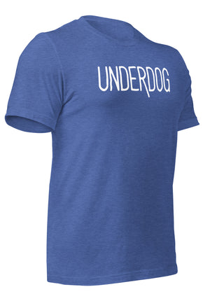 Blue Underdog T-Shirt for entrepreneurs, symbolizing resilience and hustle in startup culture.