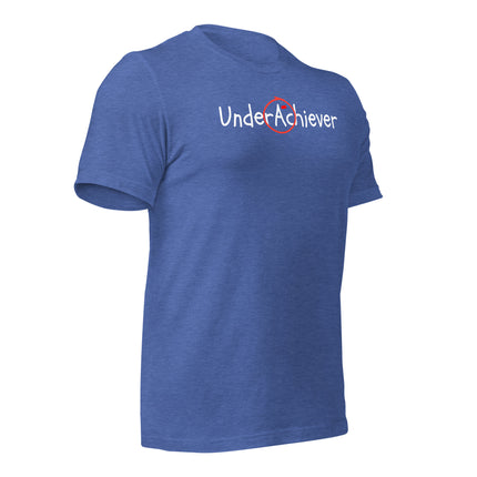 UnderAchiever T-Shirt – Success, But Make It Ironic in blue cotton fabric, promoting a relaxed take on success.
