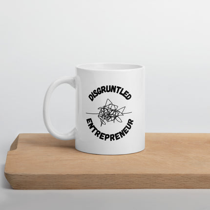 Disgruntled Entrepreneur Motivational Coffee Mug displayed on a wooden surface, featuring a unique design.