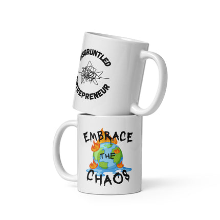 Embrace the Chaos Coffee Mug for Entrepreneurs, stylish ceramic mug with cheerful design, perfect for ambitious spirits.