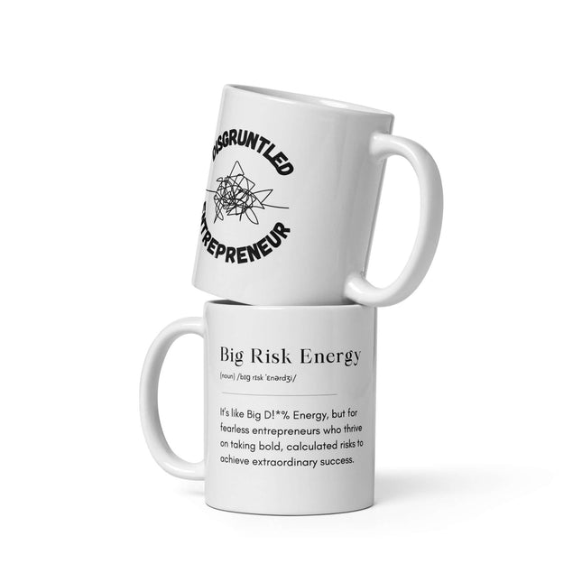 Definition of Big Risk Energy Coffee Mug featuring empowering text for entrepreneurs.