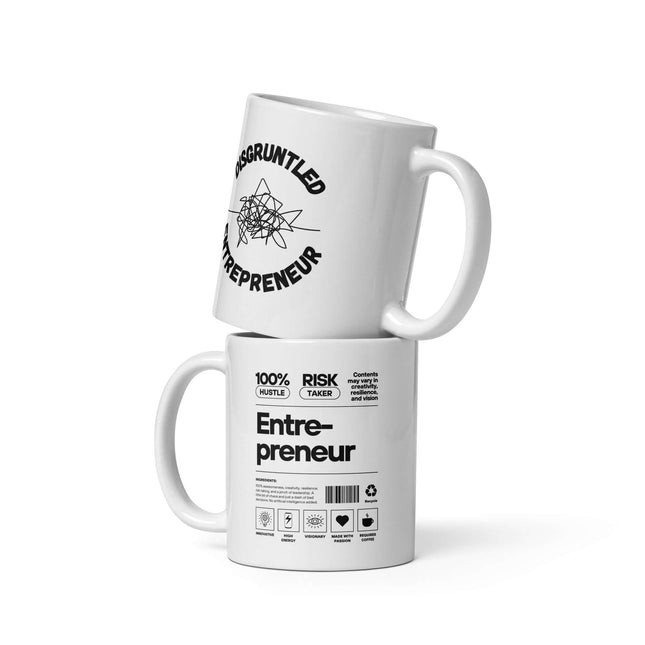 Entrepreneur Label Coffee Mug featuring unique designs highlighting the entrepreneur mindset and determination.