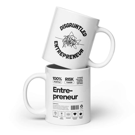 Entrepreneur Label Coffee Mug featuring 'Disgruntled Entrepreneur' text and motivational design for go-getters.